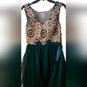 City Triangles Formal Prom Size 9 Dark Green with Gold detailed bodice